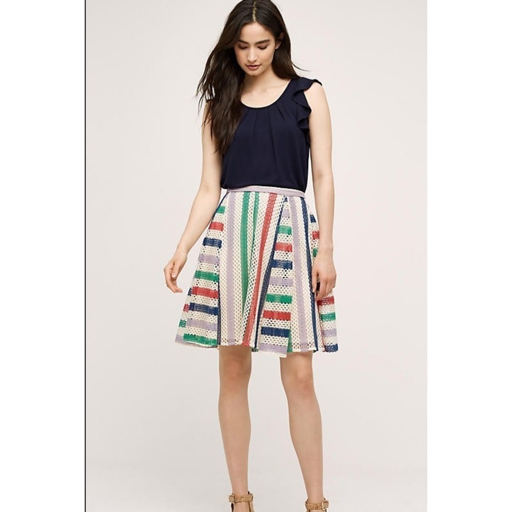 Eva Franco Anthropologie Crochet Striped Multicolor Fit‎ Flare Skirt size 4